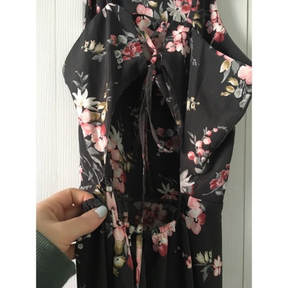 Open Back High Neck Floral A Line Dress - Picture 4 of 6